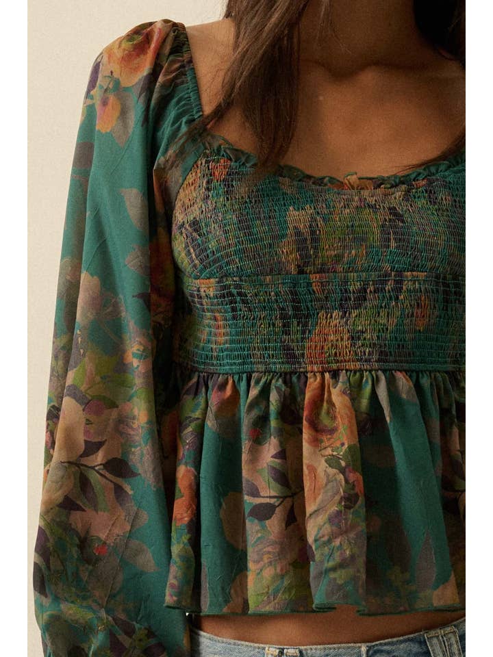 Promesa USA - Wholesale Blouse - Women's - Floral-Print Smocked Sweetheart Peplum Peasant Top7