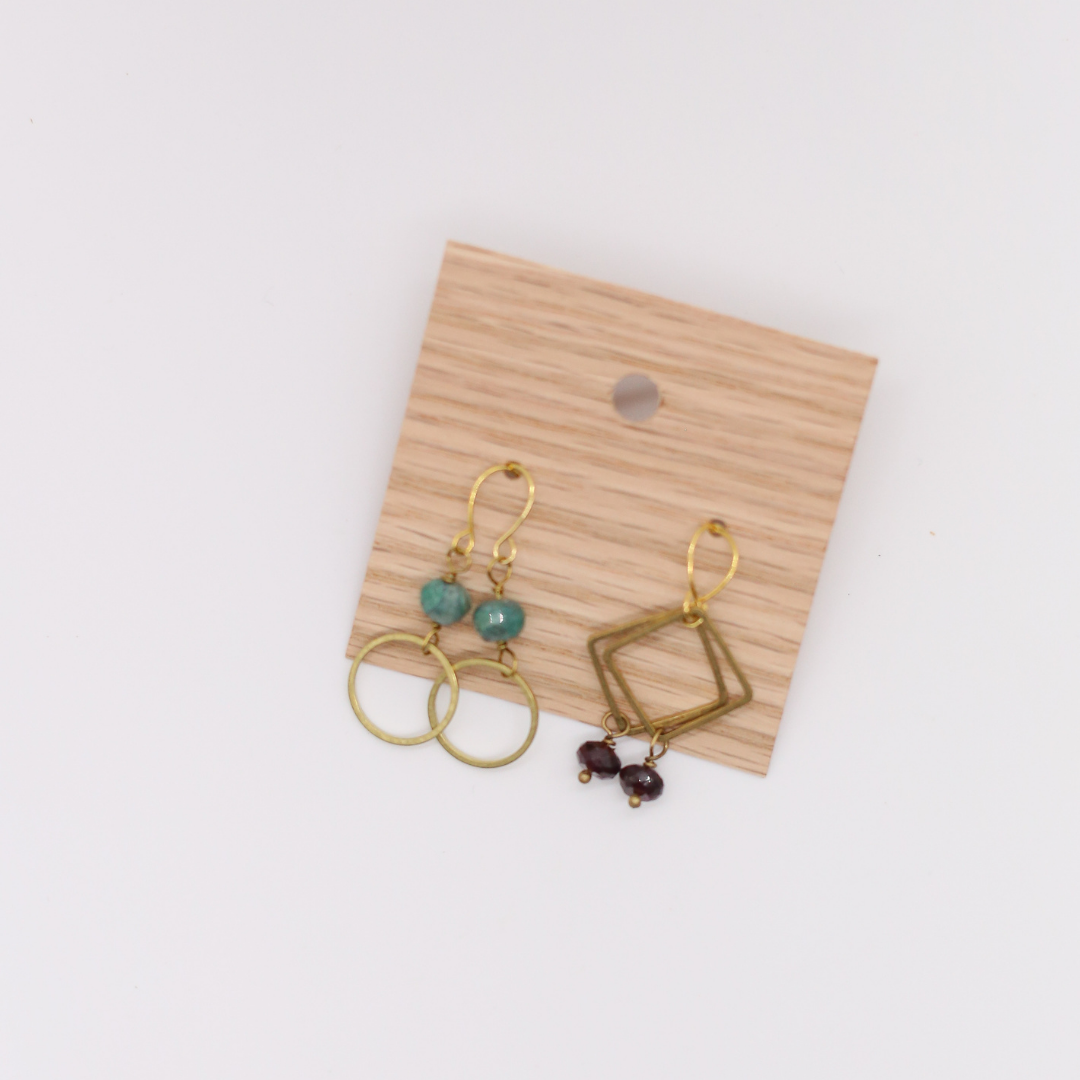 Seeds - Wholesale Dangle Earrings - Double Mini Earring Pack | Stones + Beads + Brass Shapes5