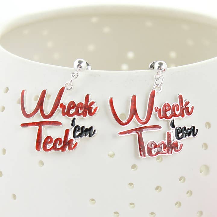 Orecchini con slogan Texas Tech per la vendita all'ingrosso da parte di Seasons Jewelry