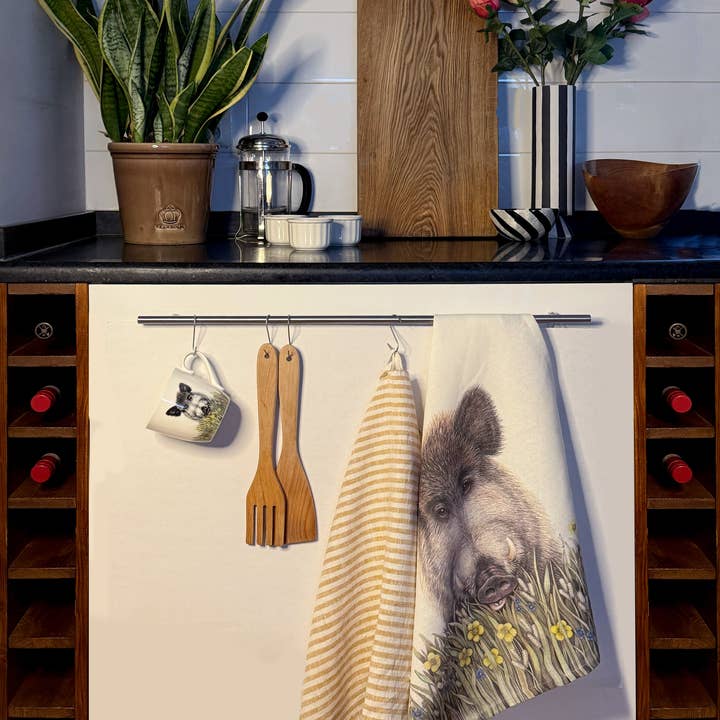 Wolfgang o javali selvagem - Pano de cozinha em algodão/linho por atacado de Charlotte Nicolin