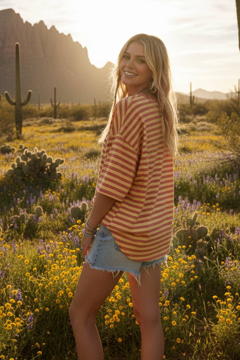 Sewn and Seen - Wholesale Tunic - Women's - STRIPED OVERSIZED SHORT SLEEVE TOP 21