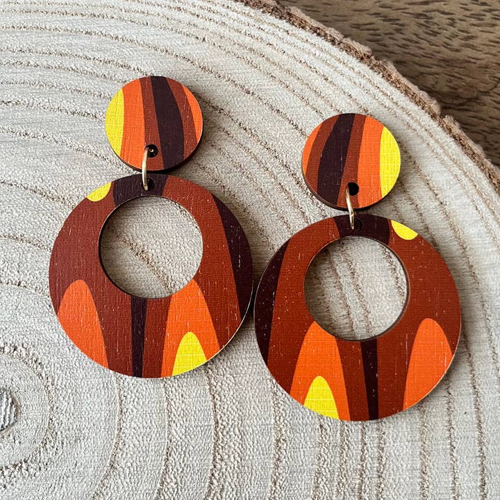 OG 70s Wallpaper~ Digitally Printed Wooden Earrings for wholesale by Soul and Style