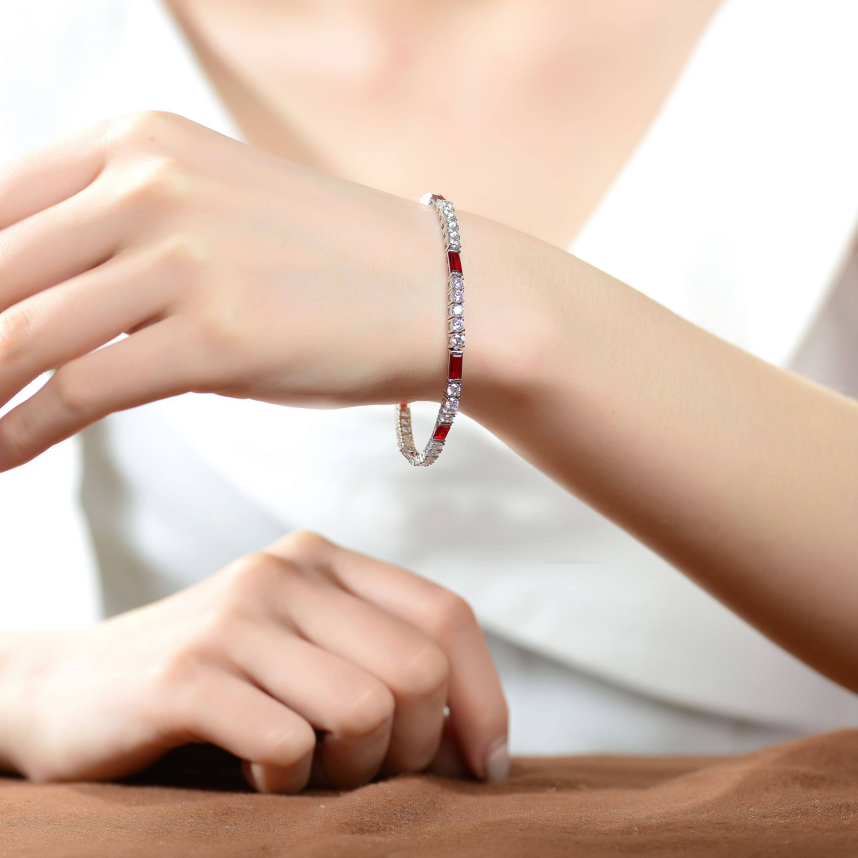 Genevive – Pulseira de ténis por atacado – Pulseira de Ténis Vintage Ruby Cubic Zircónia em Prata de 1ª Lei2