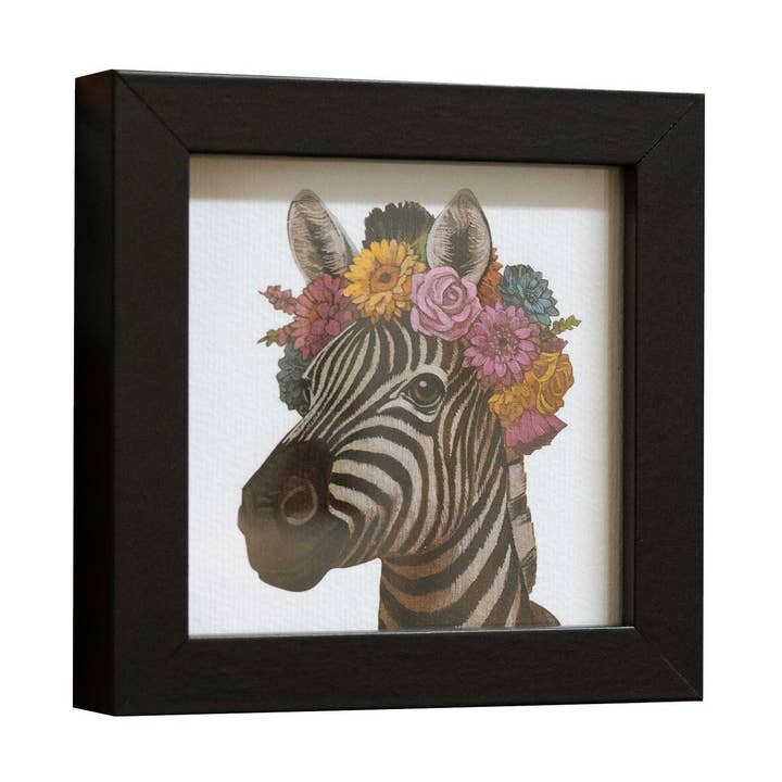 Pocket Art, print med ramme, 10 x 10 cm, blomsterbarn zebra for engroshandel hos ZOOZANY handpainted