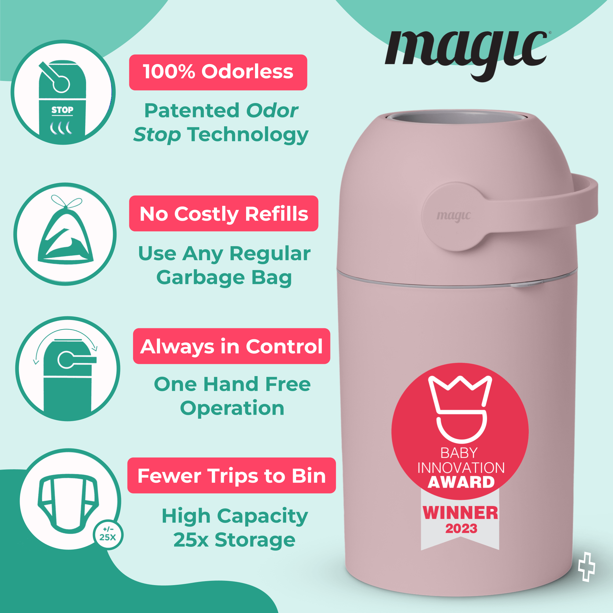 SHEERUN - Wholesale Diaper Caddy - Baby - Pure Magic Majestic Diaper Pail (Patented Odor-Stop System)26