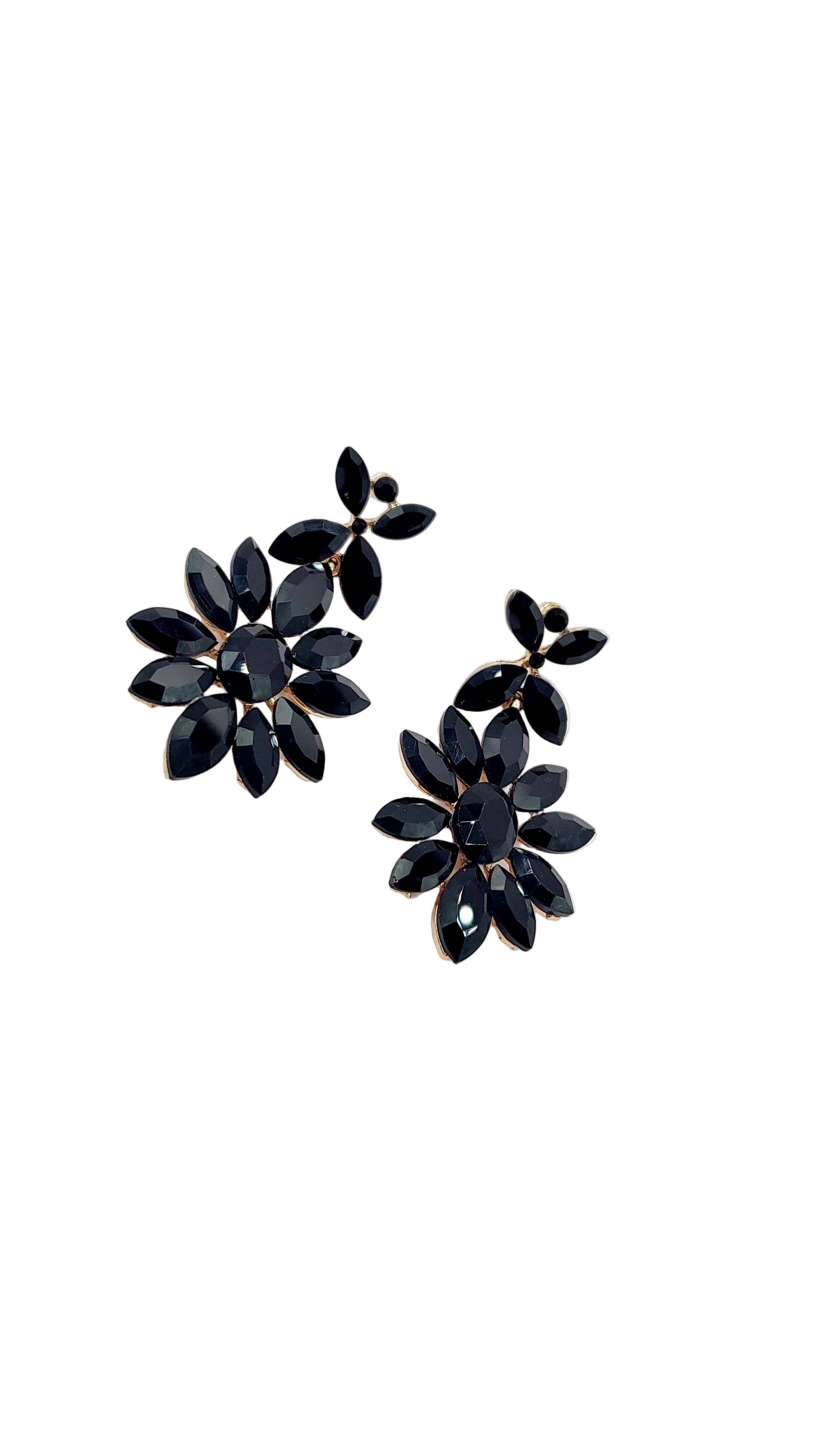 Arya Jewellery Wholesale – wholesale Dangle earrings – Black Flower Crystal Drop & Dangle Earrings0