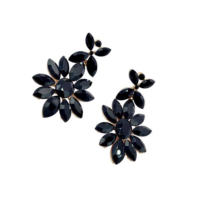 Arya Jewellery Wholesale – wholesale Dangle earrings – Black Flower Crystal Drop & Dangle Earrings