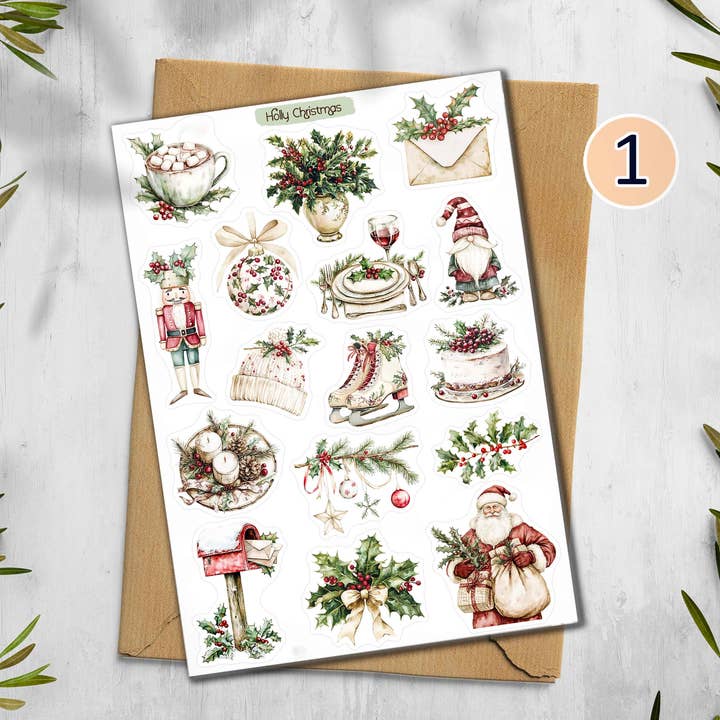 DailyStickersUK - Wholesale Sticker - Christmas Holly Sticker Sheet. Winter Stickers