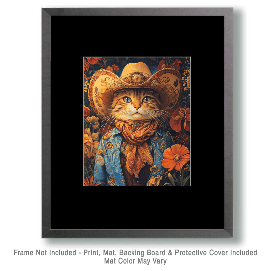 Mowbi - Wholesale Art Print - Cowboy Cat Dude - Wall Art Print - Coastal Cowgirl  8"x10" Artwork - 11"x14" Mat1