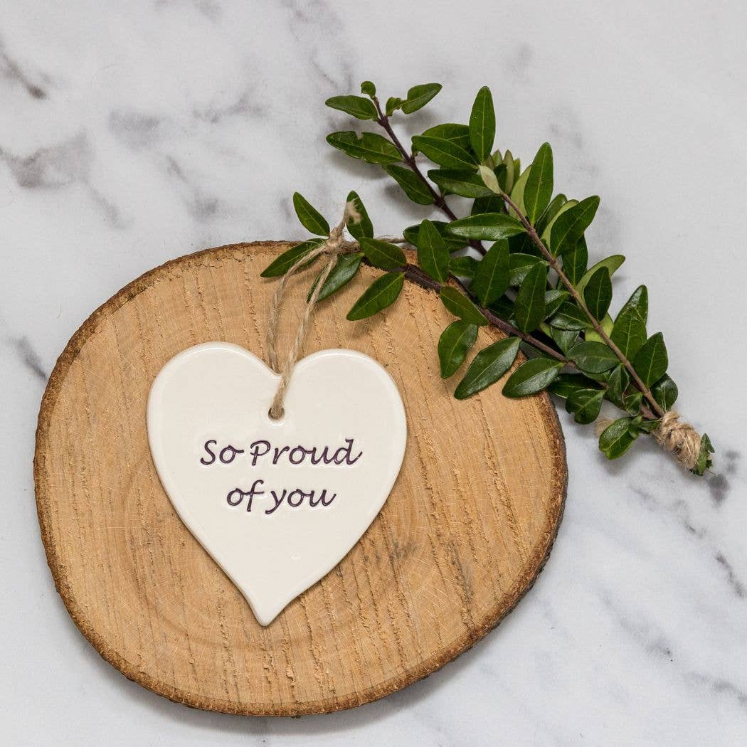 Broadlands Pottery - Wholesale Keepsake Coin/Token - Gifts - So Proud of You - Handmade ceramic heart