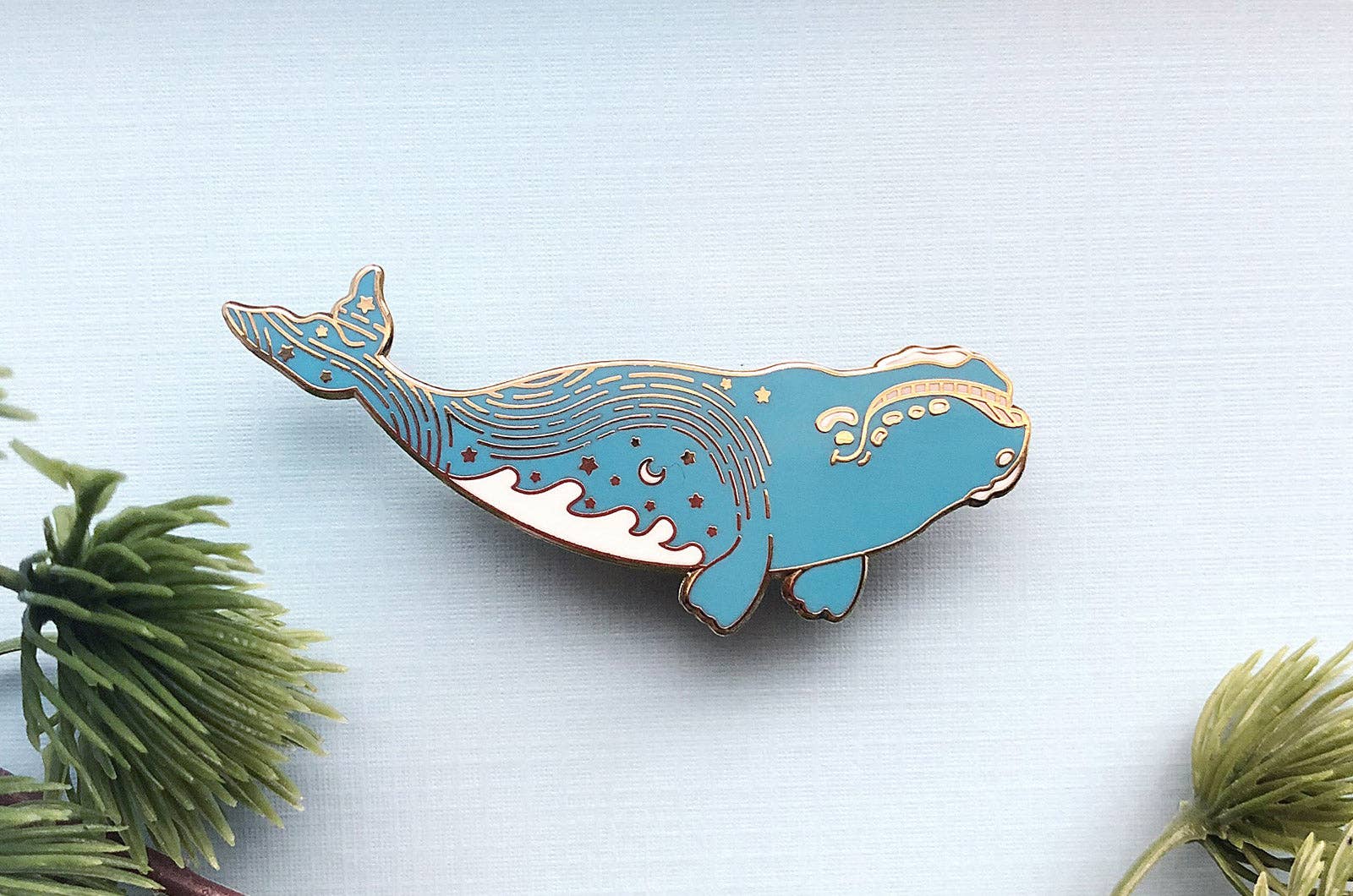 Alum and Ink - Wholesale Lapel Pin/Button - Star Trails Right Whale (Pathways Through the Stars) Pin1