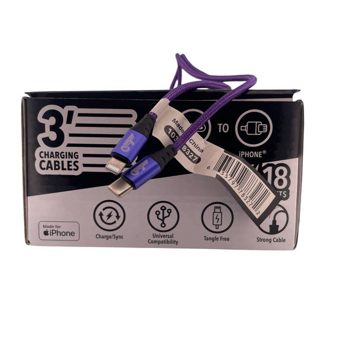 Smithco Distributing - Vendita all'ingrosso Cavo di ricarica - Cavo di ricarica e sincronizzazione da USB-C a iPhone da 3 piedi PDQ Box - 25 pezzi/scatola1