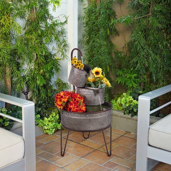 Alpine Corporation - Wholesale Plant Pot - Alpine Corporation 3-Tier Stacked Rustic Metal Tub Planter