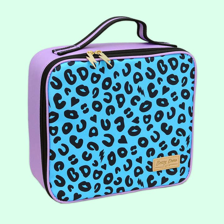 Blue Electric Leopard Travel Makeup Case for wholesale by Betsy Dare