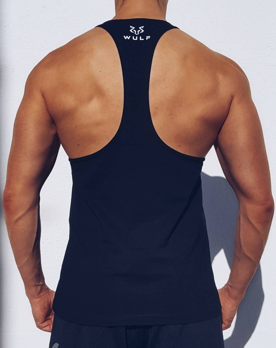 Wulf - Vente Débardeur – homme - Gilet de sport noir uni à dos nageur pour homme1