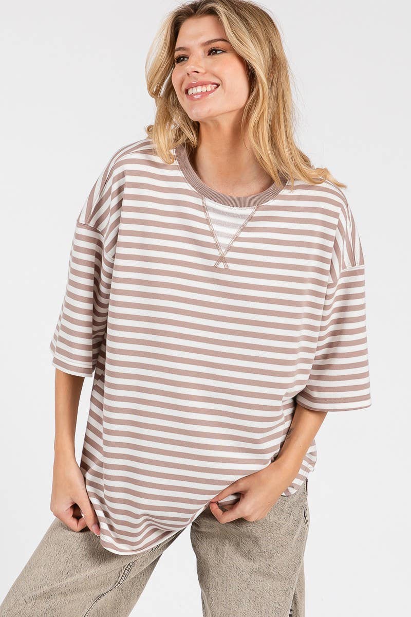 Sewn and Seen - Wholesale Tunic - Women's - STRIPED OVERSIZED SHORT SLEEVE TOP 45