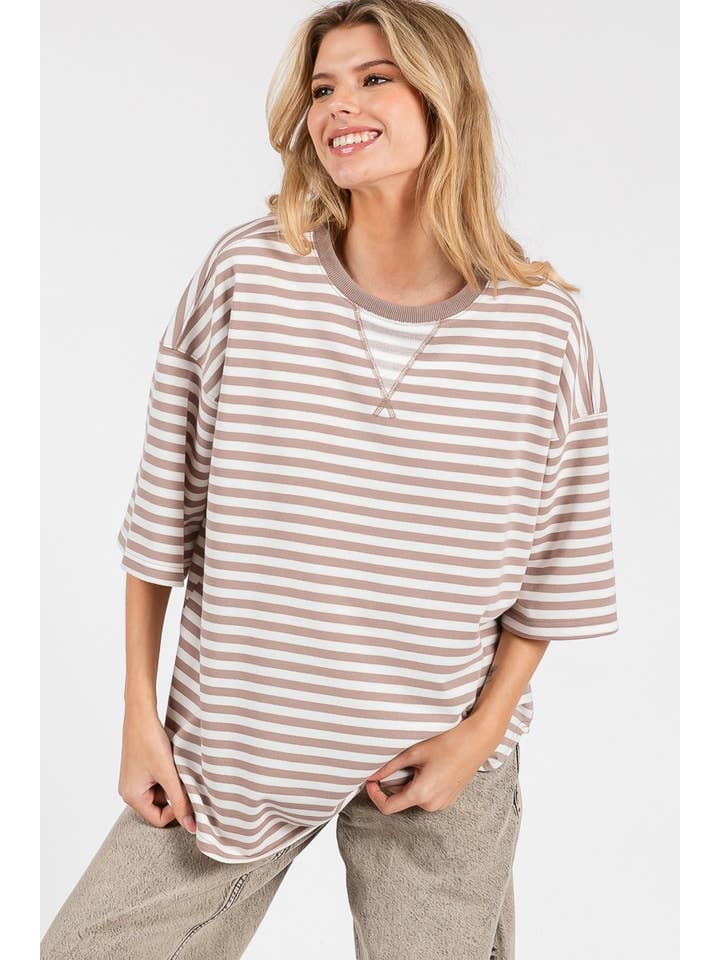 Sewn and Seen - Wholesale Tunic - Women's - STRIPED OVERSIZED SHORT SLEEVE TOP 45