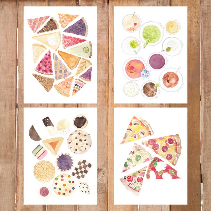 Foodie Card Set | Watercolor Card Set for wholesale by Maria DeVito Palmer Designs LLC