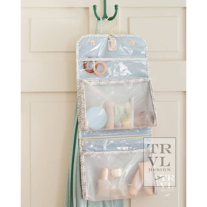 TRVL Design - Wholesale Toiletry Bag - Women's - Luxe Hanging Toiletry Antibes With Navy Pinstripe Liner3