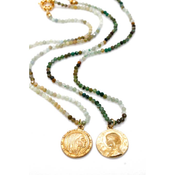 Faceted Stone Necklace with Golden Bronze French Medal Charm -French Medals Collection- for wholesale by LIZOU