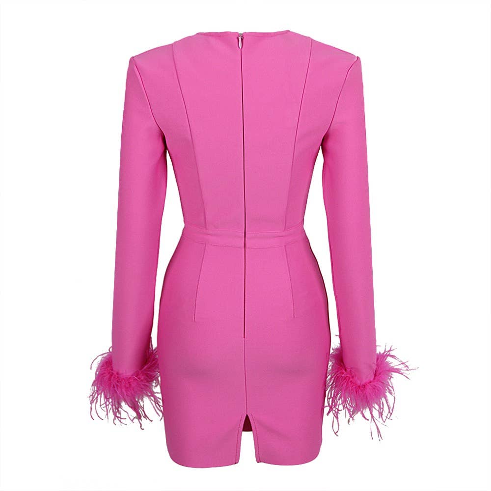 Sanyao Fashion – Großhandel Kleid – Damen – SY315 Elegantes Langarmkleid mit Straußenfedern für Herbst und Winter5