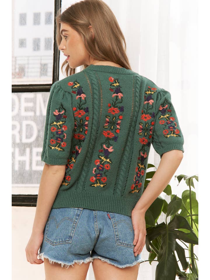 Sweet Generis - Wholesale Knit Sweater - Women's - CUTE FLORAL EMBROIDERY CASUAL PULLOVER SWEATER34