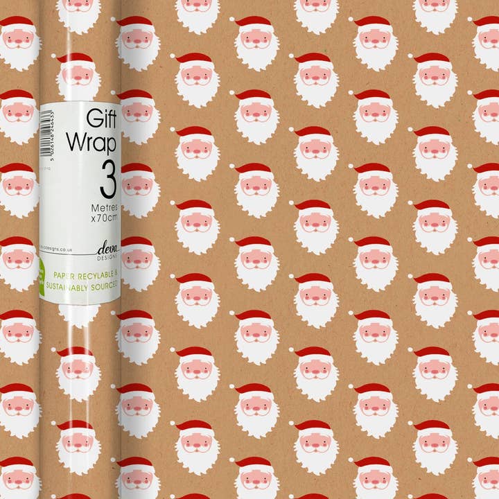 3 m X 70 cm Roll Wrap Kraft Santa - 30 Rolls for wholesale by Deva Designs Ltd