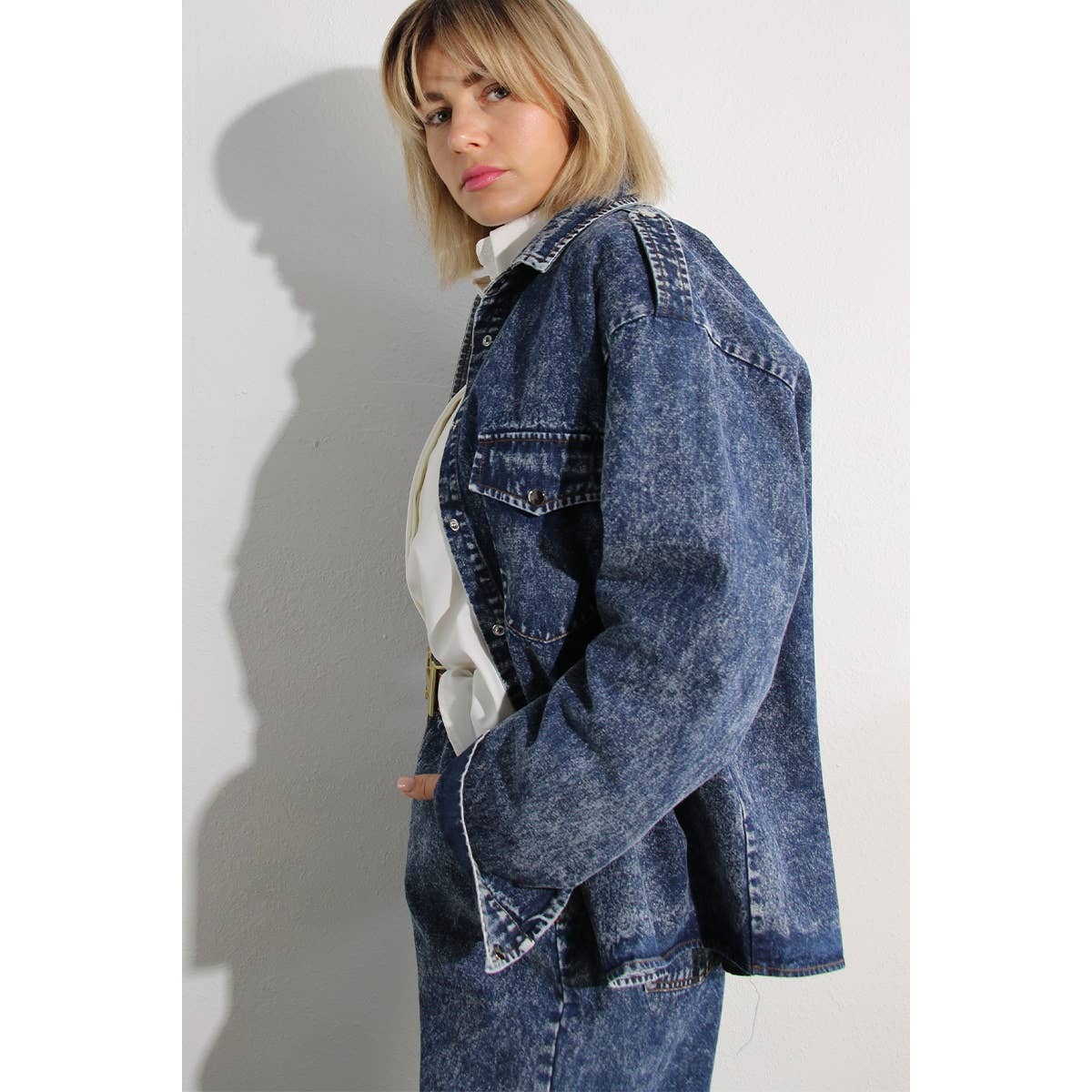 WASHED DENIM SHIRTS JACKEET AND PANTS SET for wholesale on Faire15