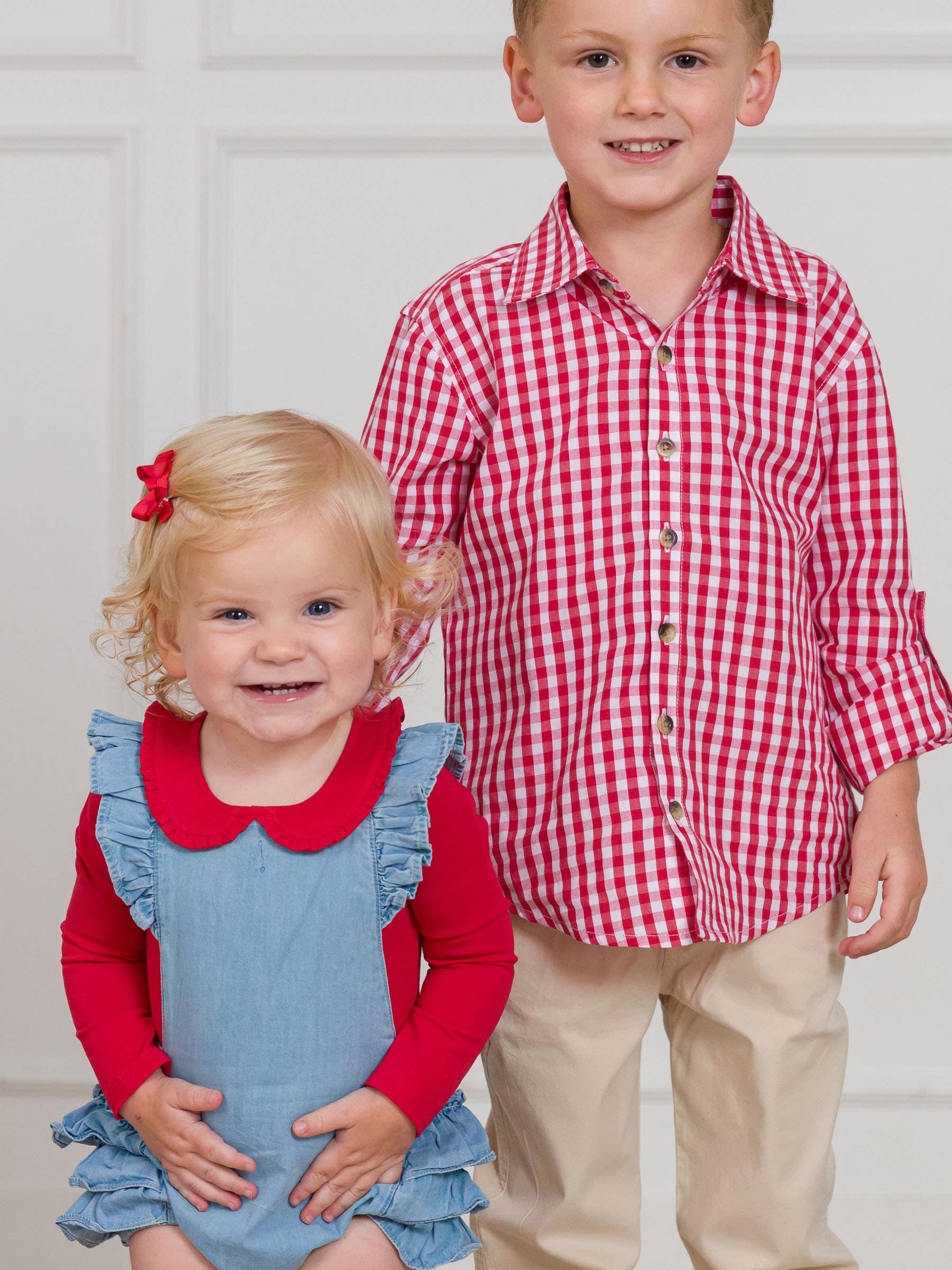 Rood Baby meisjes rood gerimpeld Peter Pan kraag lange mouwen gebreid rompertje voor groothandel op Faire4