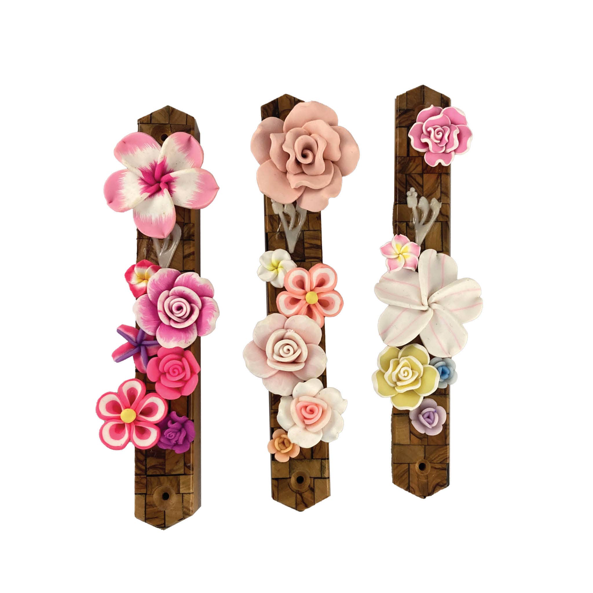 Eclectic Judaica - Wholesale Decorative Tabletop Object - Olive Wood Mezuzah with Flowers17