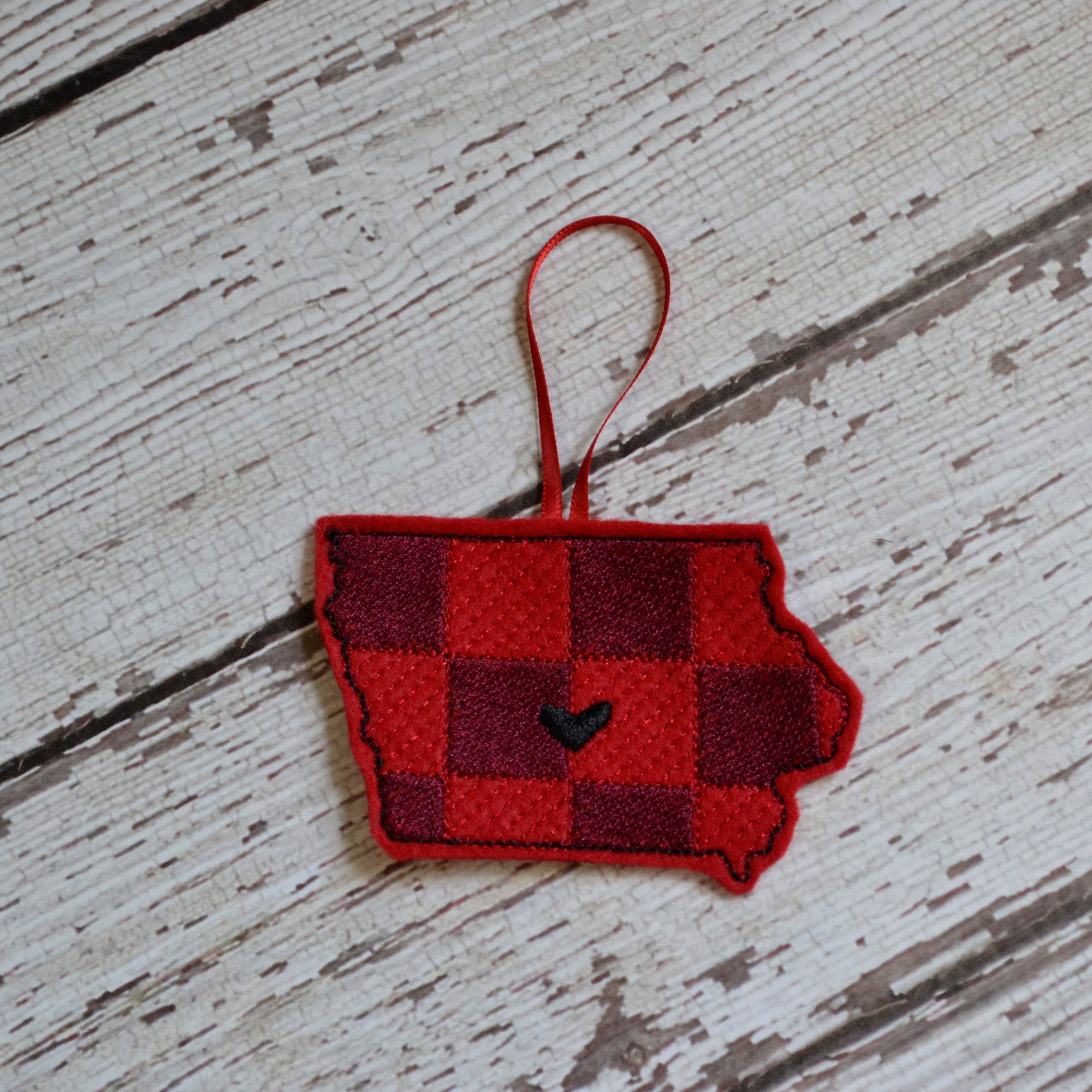 SewMuchMoreStore - Wholesale Ornament - State Red Buffalo Plaid Embroidered Felt Ornament - Holiday34