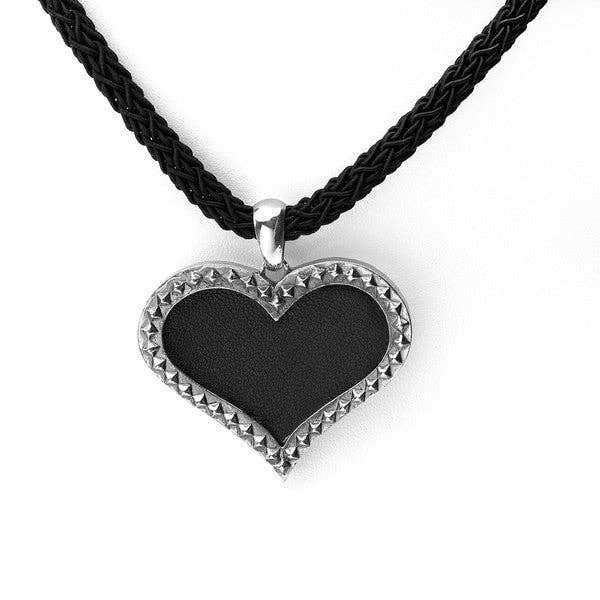 Rebel Punk Leather Heart Sterling Silver Necklace for wholesale by Cynthia Gale New York