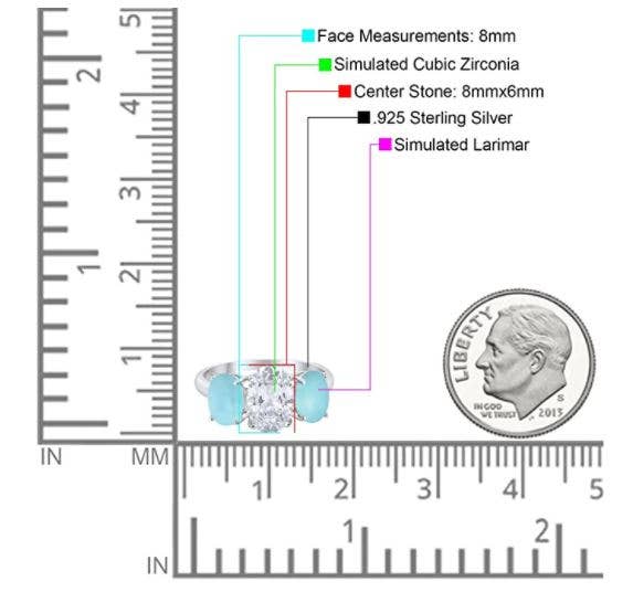 3-Stone Oval Simulated Larimar Center Stone Clear CZ Fashion Ring for wholesale on Faire3