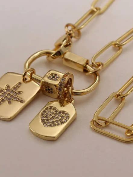 Carabiner Amulet Charm Necklace - hart, dobbelstenen met het boze oog, voor wholesale door HoopLa