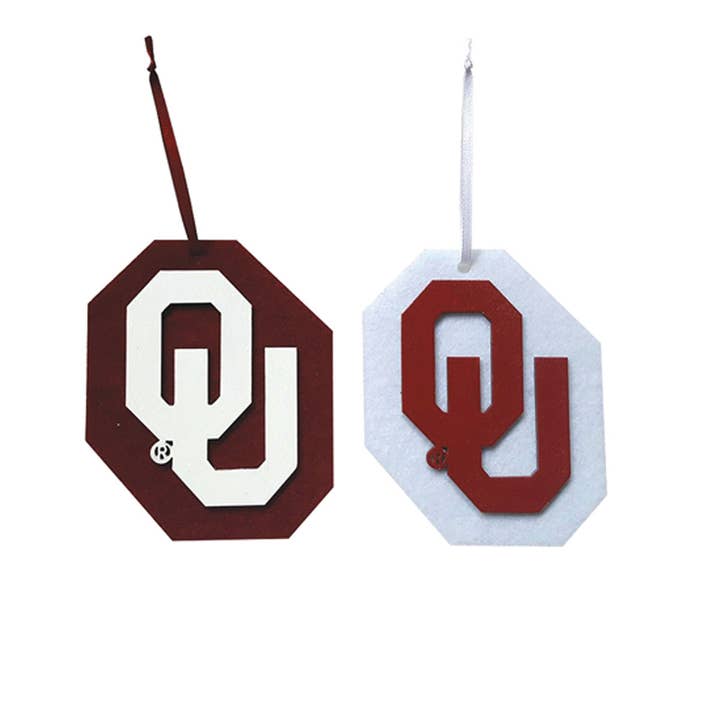 4.25” Oklahoma Logo Ornament, 2 asst. for wholesale by Santa’s Workshop Inc.