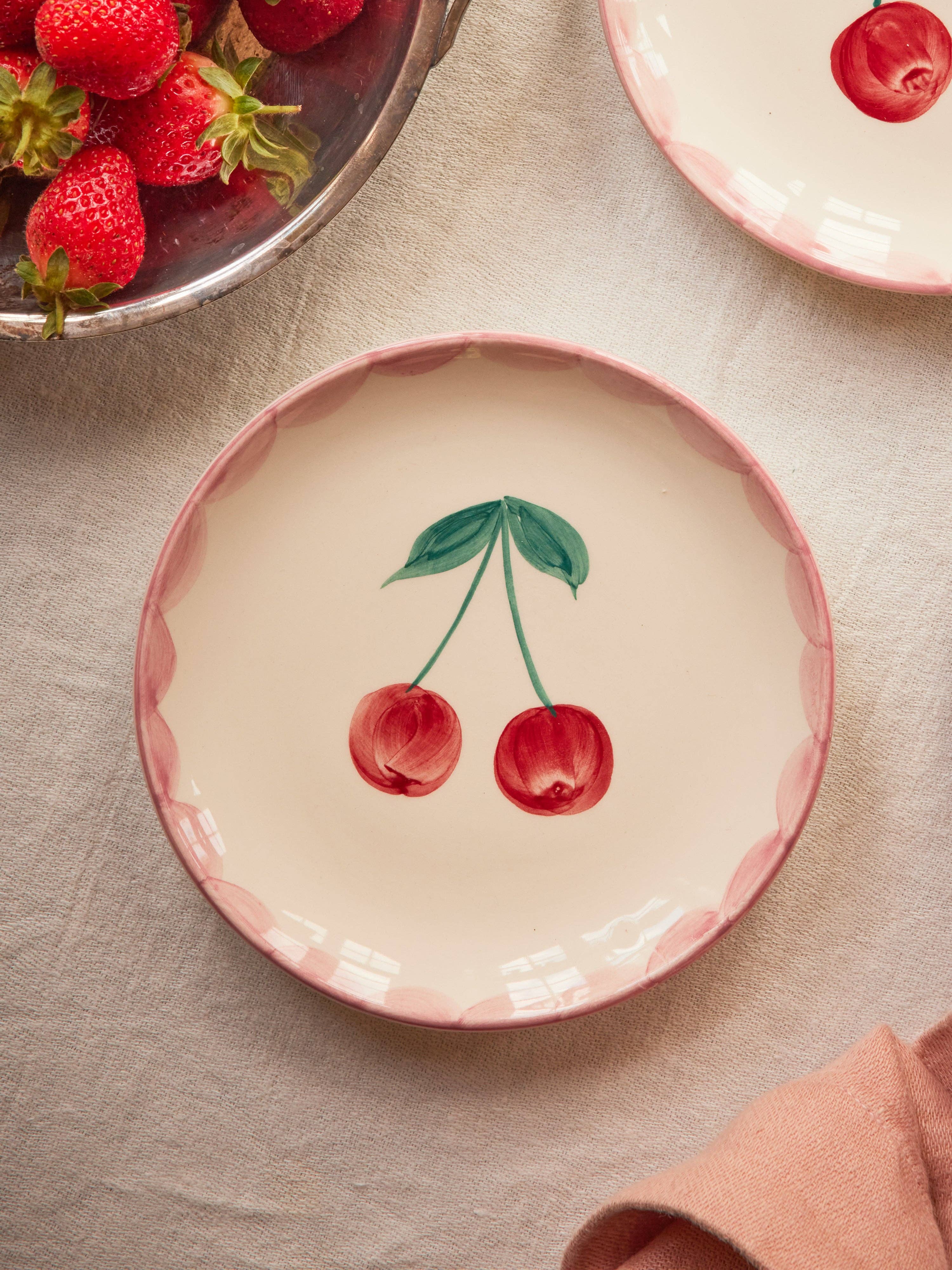 RicebyRice - Wholesale Dinner Plate - Ceramic Cake Plate with Hand Painted Cherries1