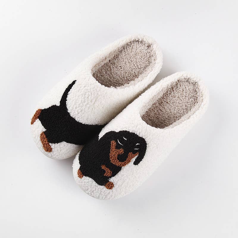 White Dachshund Pattern Fleece Plush Slippers for wholesale on Faire1