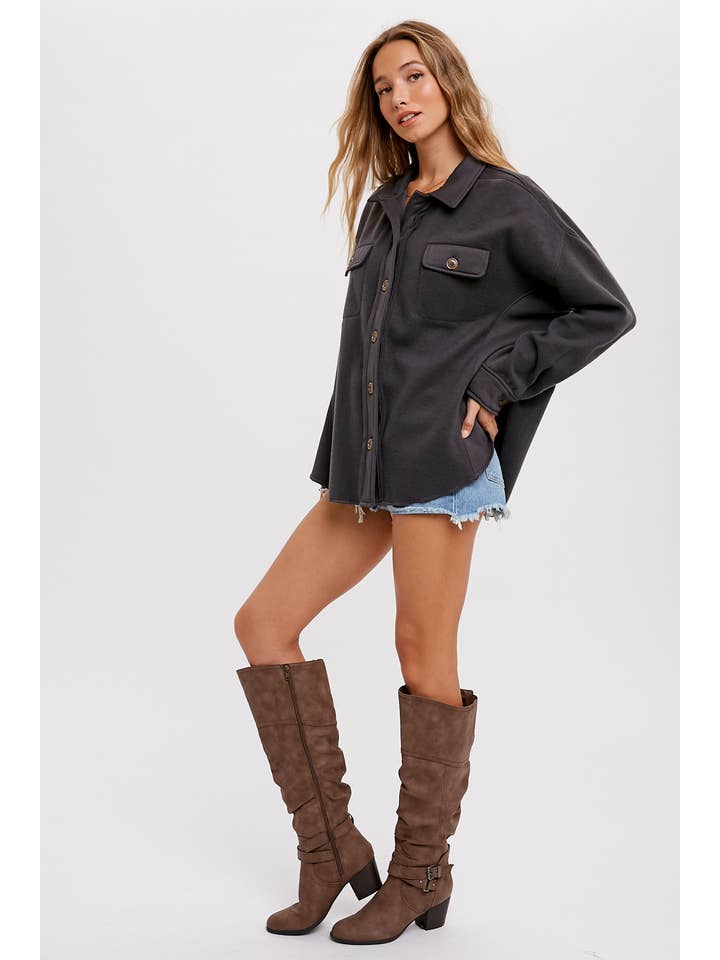 Bluivy – Engroshandel Skjortejakke/shacket – til kvinder – BØRSTET TERRY KNAP OP SHACKET27