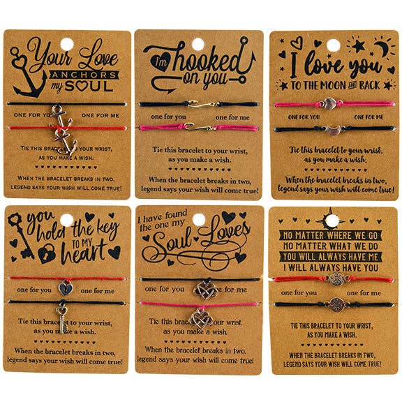 Novelty Closeout - Wholesale Charm/Dangle Bracelet - Valentine's Day Love Charm Bracelet Assortment- 6/Pack