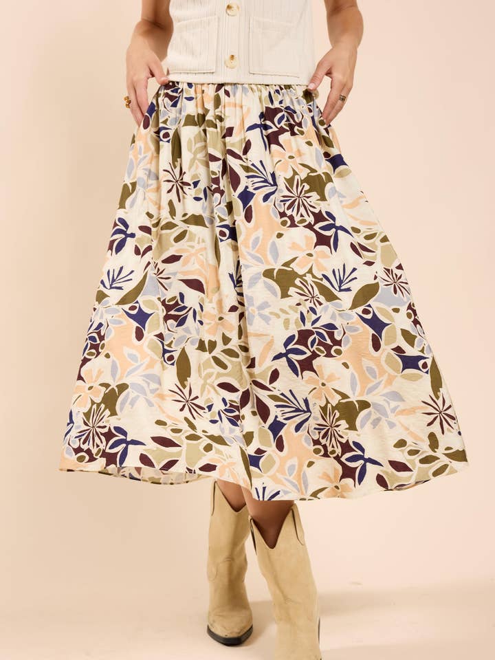 Jupe midi à taille élastique Open Road : MULTICOLORE pour la vente par Sadie & Sage