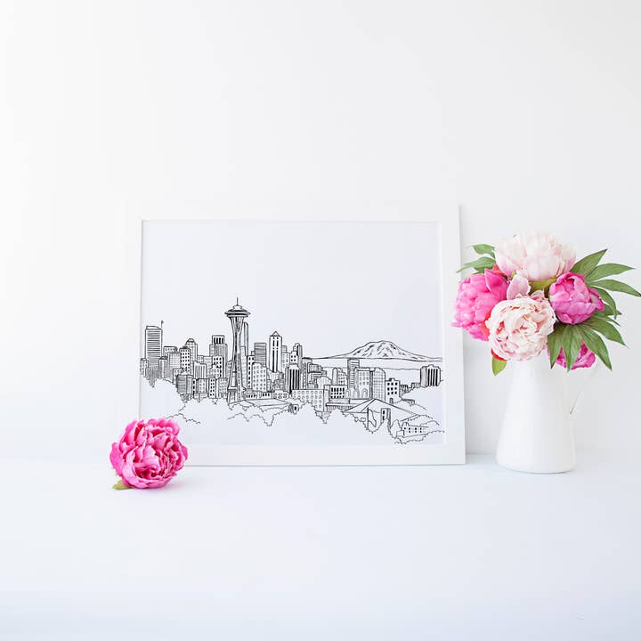 Impression d'art Skyline de Seattle pour la vente par Pineapple Street Designs