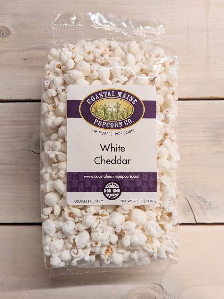 White Cheddar Popcorn (Savory) for wholesale by Coastal Maine Popcorn Co.