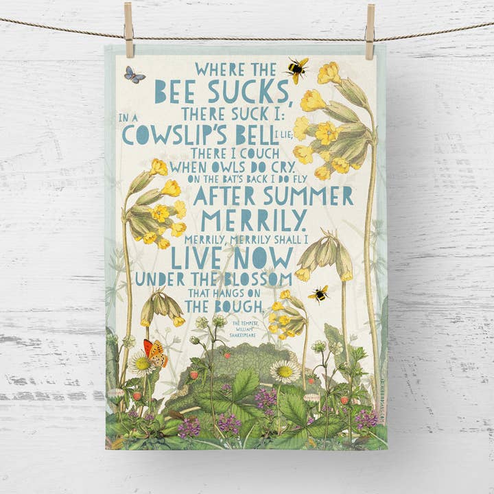 Pano de cozinha - Onde a abelha suga, eu sugo...Sonho de uma Noite de Verão - William Shakespeare por atacado de A Blackbird Sang