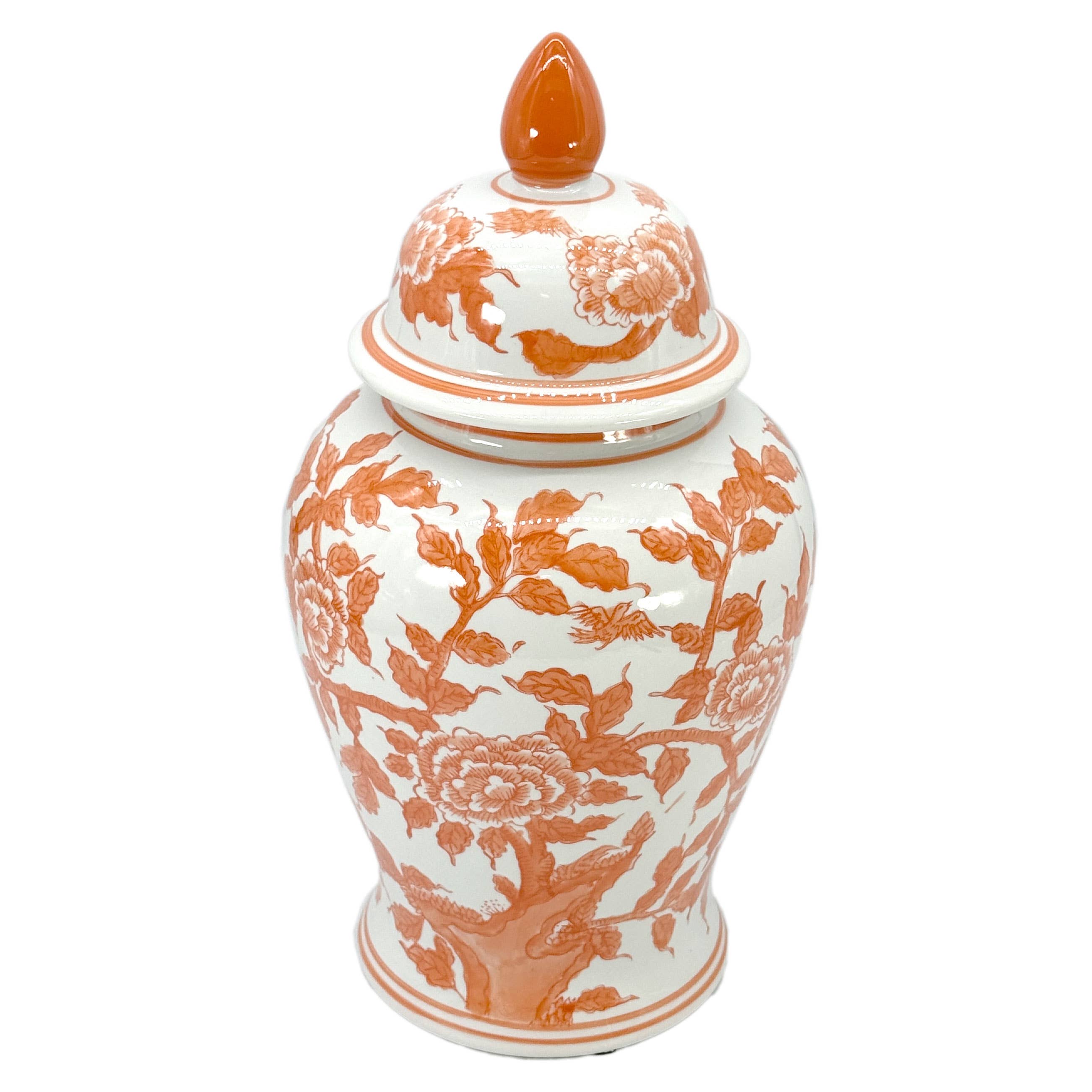 Galt International Company - Wholesale Decorative Jar - Orange & White Lotus Chinoiserie Ceramic Ginger Jar 18"1