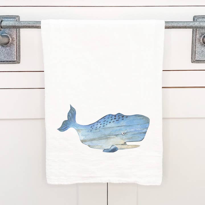 Coastal Wood Whale - Customizable Cotton Tea Towel for wholesale by Cottage Shore