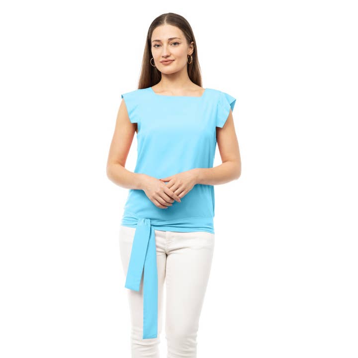 Rounded Square Neck Top With Belt for wholesale by Naked Zebra Rack