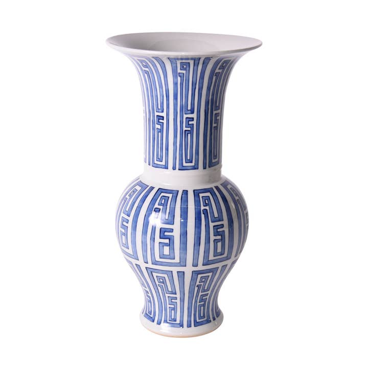 Blue and White Siam Symbol Ballaster Vase for wholesale by Legend Accents