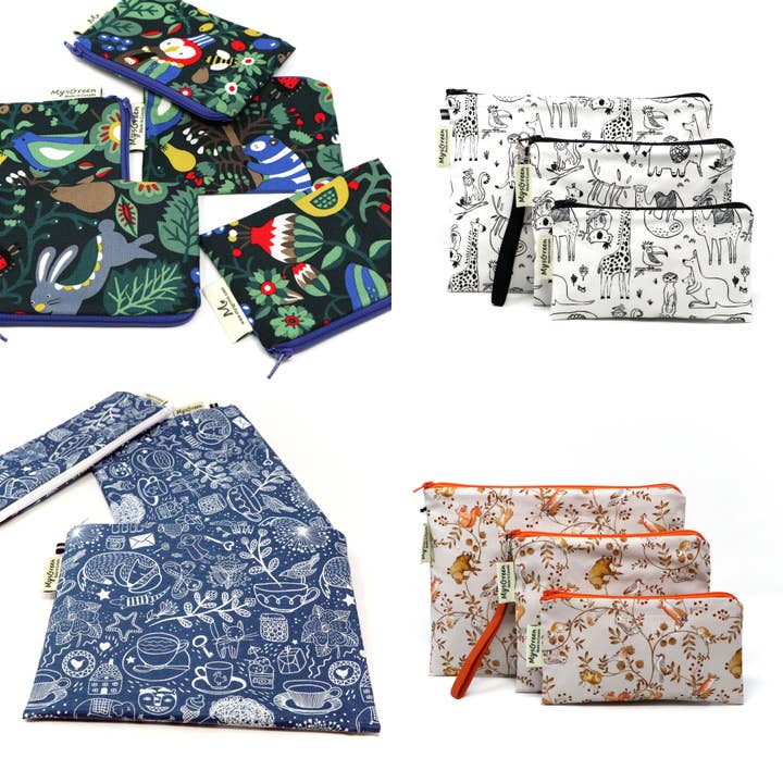 Animals in the Forest Printed Reusable Zipper Pouch Sets for wholesale by MYSGREEN