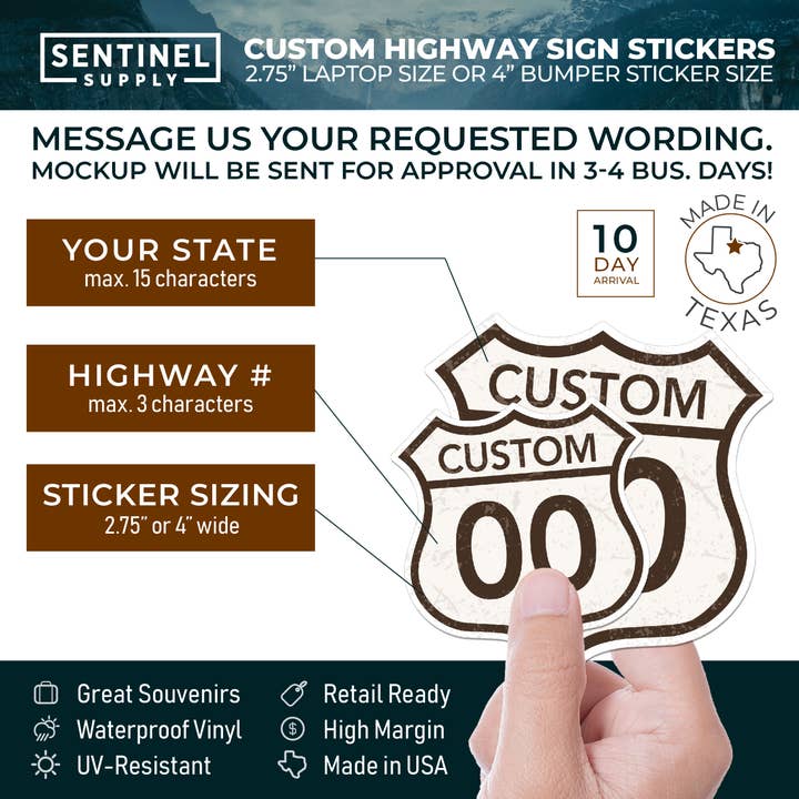 Sentinel Supply – wholesale Sticker – Custom Highway Sign Sticker - Vintage Name Drop Decal9