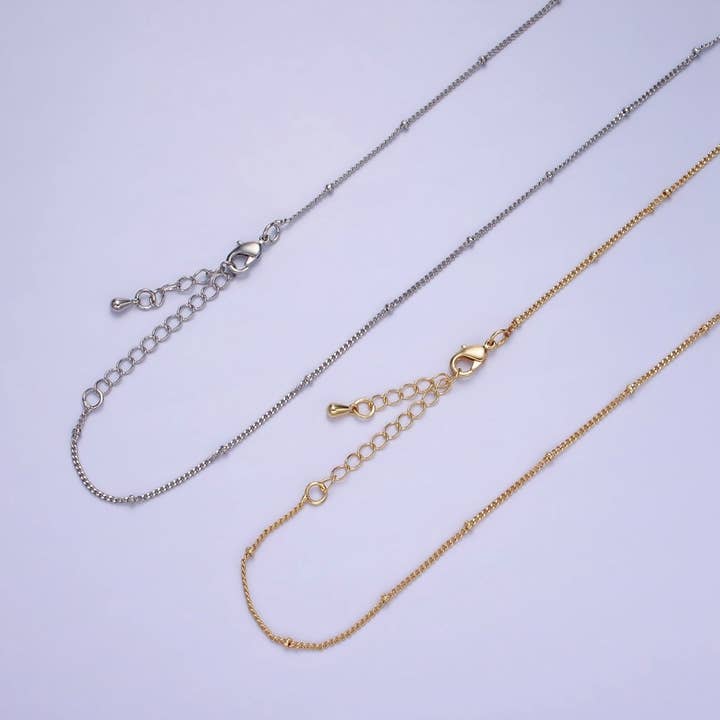 Aim Eternal – wholesale Link & chain necklace – 14K Gold Filled 1.8mm Satellite Curb Chain 17 Inch Necklace w. Extender in Gold & Silver | WA-2455 WA-24563